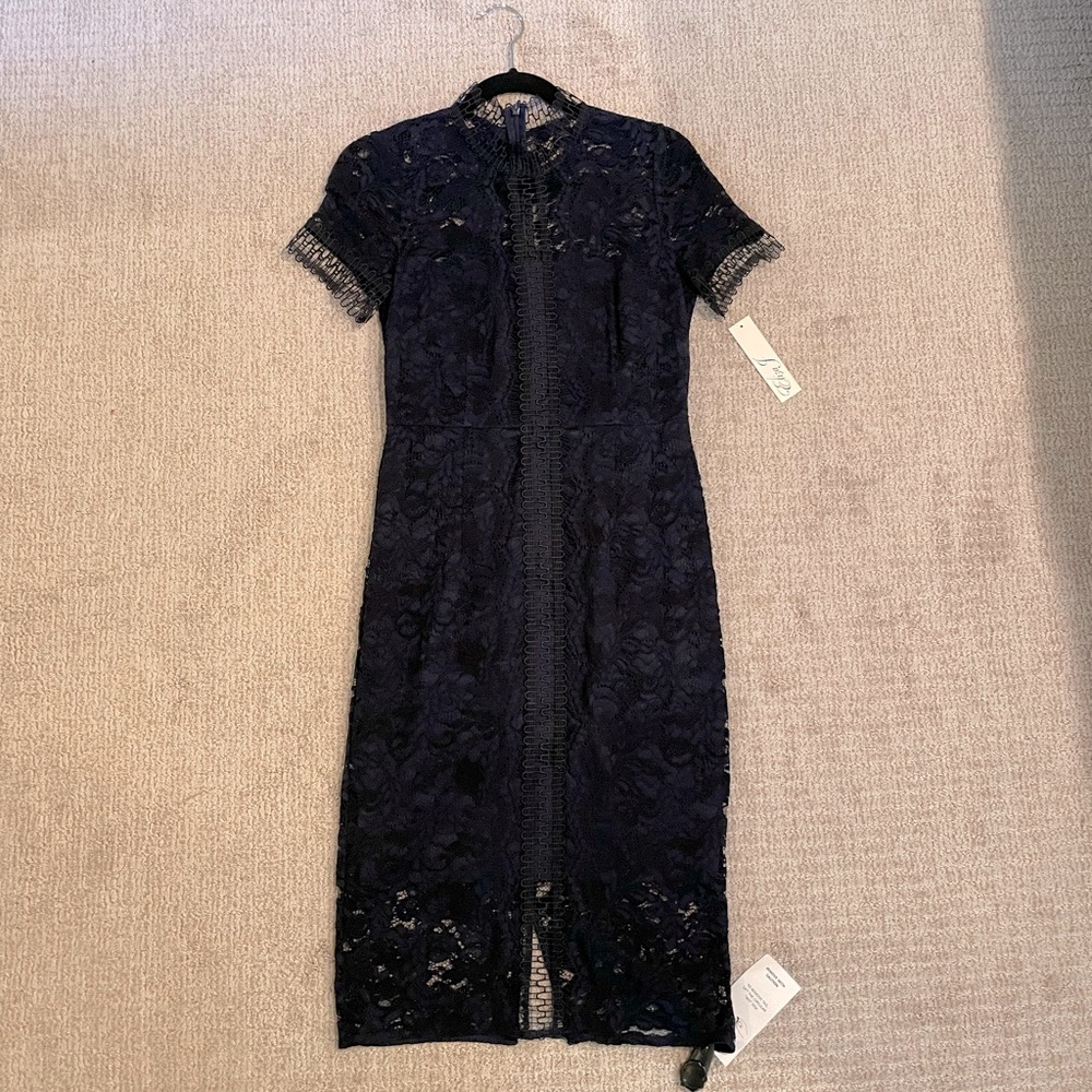 NWT ElizaJ dress navy with black lace